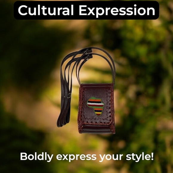 Leather Hand Tooled Mini Shoulder Bag with Beaded African Design 7” x 5” x 2” - Picture 11 of 11